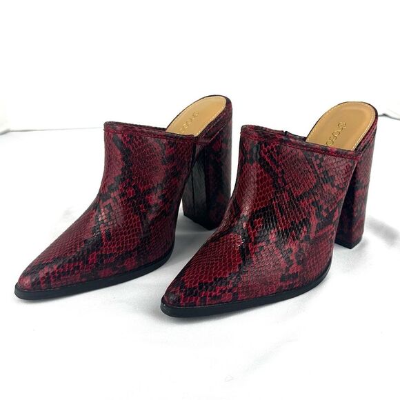 SHOE DAZZLE Rosemunda Red & Black Snakeskin Print Block Heeled Mules Sz 6 - Picture 1 of 9